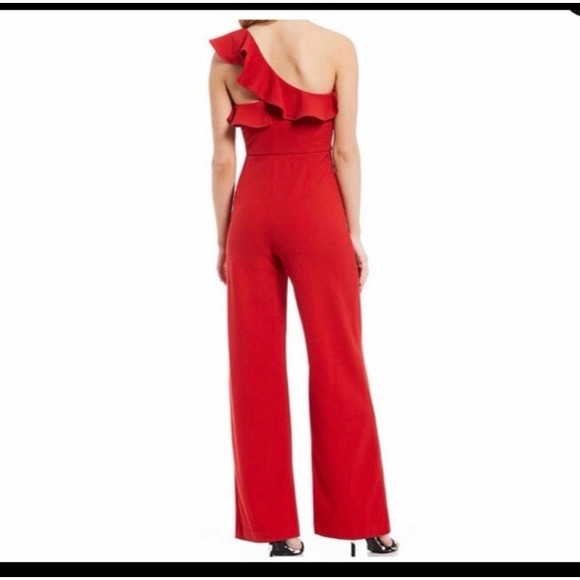 Gianni Bini Red‎ Ruffle Cocktail Drew Jumpsuit One Shoulder Wide Leg New Rt-178$ - Picture 3 of 8